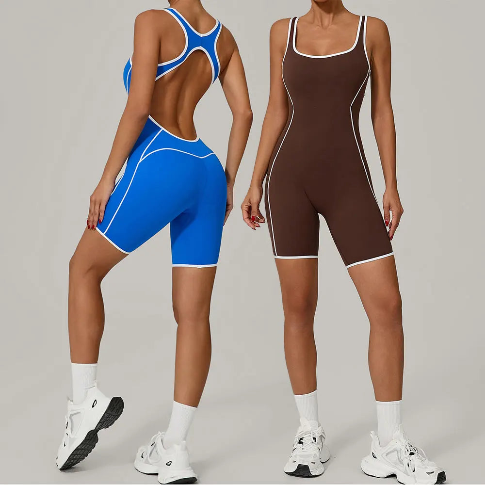 Color Blocked Gym Set Women Tracksuit Yoga Suit Sportswear Women Sports Jumpsuit Fitness Rompers Female Push Up Workout Bodysuit