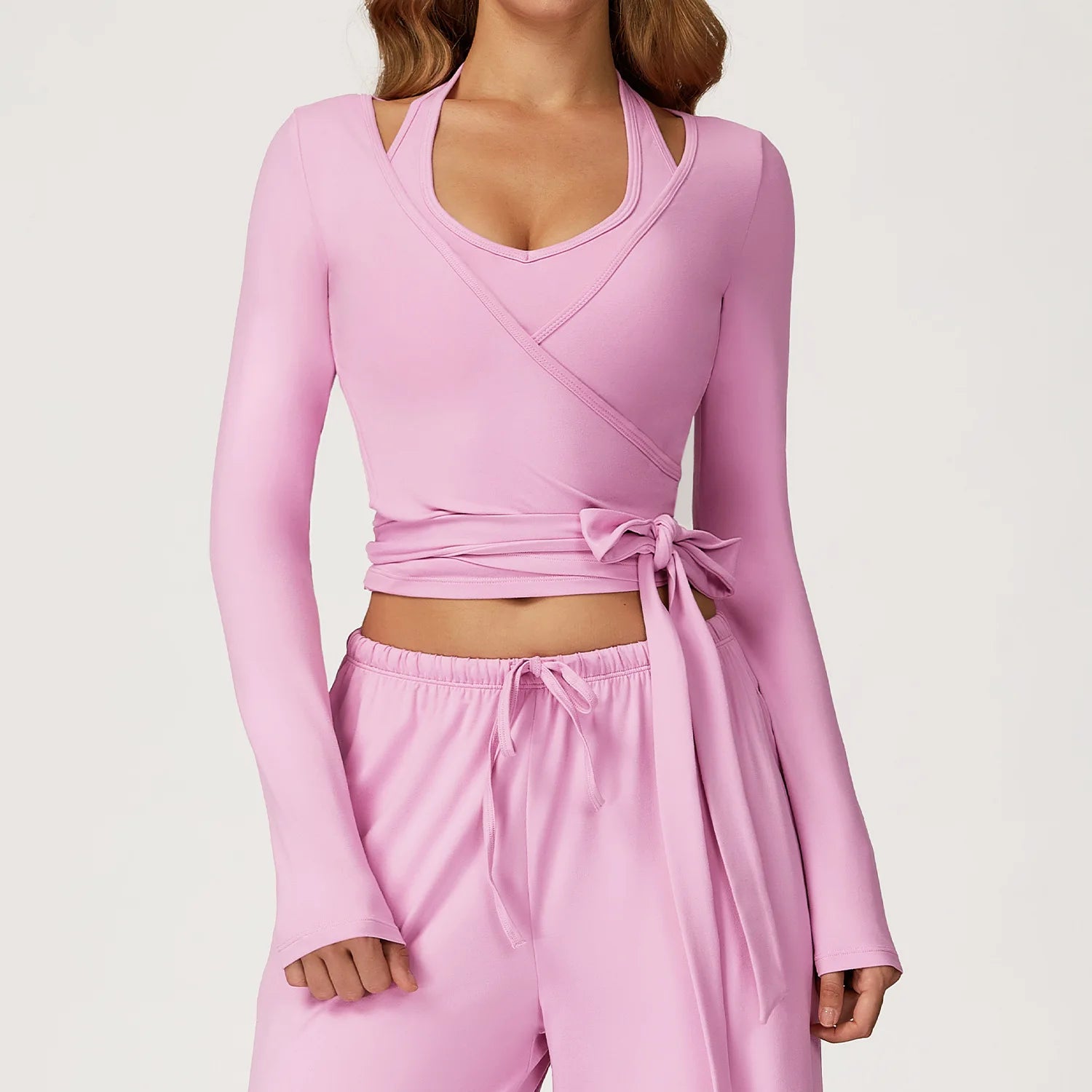 Women Yoga Crossover Strap Long Sleeve Cover-up T-shirts Pilates Running Outdoor Sports Loose Tops Breathable Soft Gym Fitness