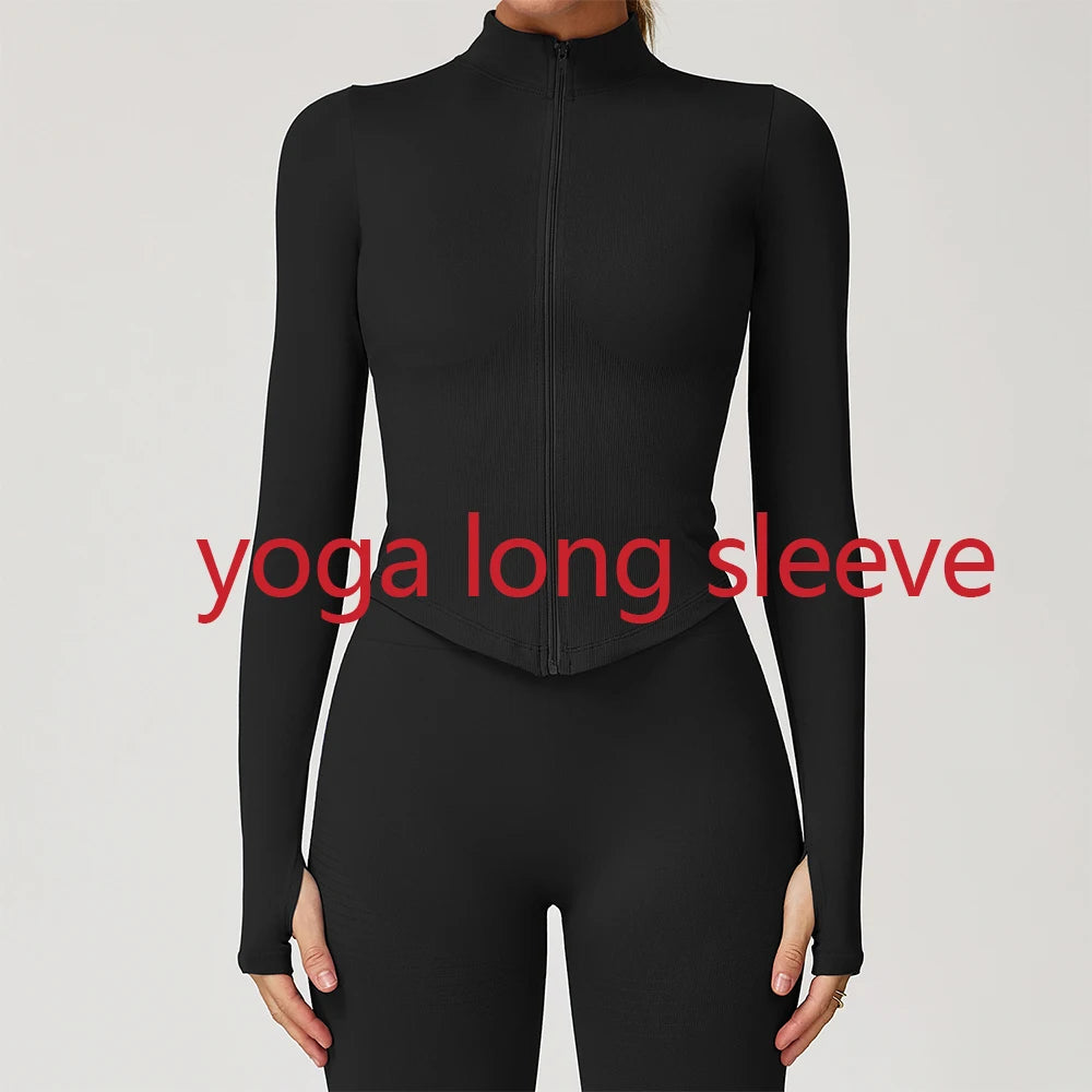 Seamless Outdoor Sports Long Sleeved Women Yoga Coat Quick Dry Zipper Cardigan Stand Up Collar Jacket Running Fitness Jacket Top