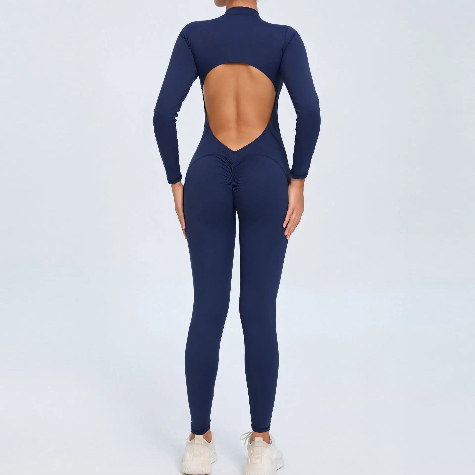 Backless Rompers Yoga Long Sleeved Women's Sportswear Gym Zipper Jumpsuits Workout Bodysuit Fitness One-piece Skin-tight Garment
