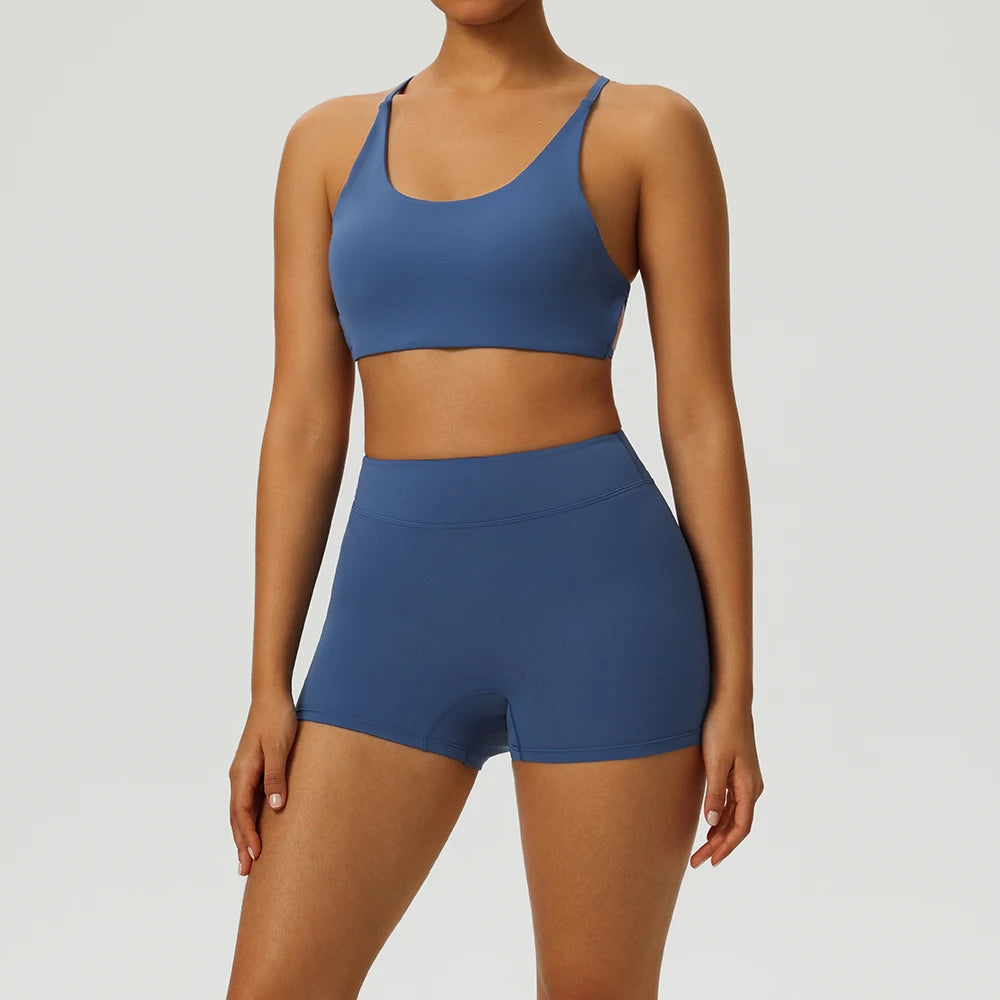 Yoga Clothes Set 2 Piece Gym Set Sportswear Women Cross Back Bra Top High Waist Leggings Fitness Suit Running Workout Tracksuit