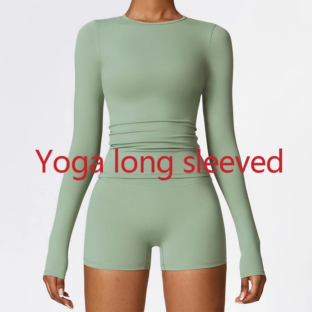 Yoga T-shirts Solid Sports Top Women Long Sleeve Gym Workout Running Shirts Sexy Exposed Navel Quick Dry Fitness Gym Sport Wear
