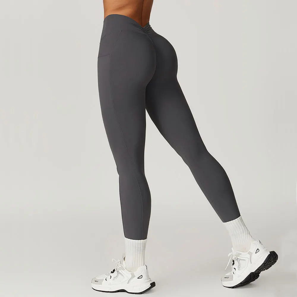 V-shaped Back Leggings Fitness Women Sport Leggings High Waist Elastic Solid Yoga Pants Gym Jogging Push Up Slim Pants Female