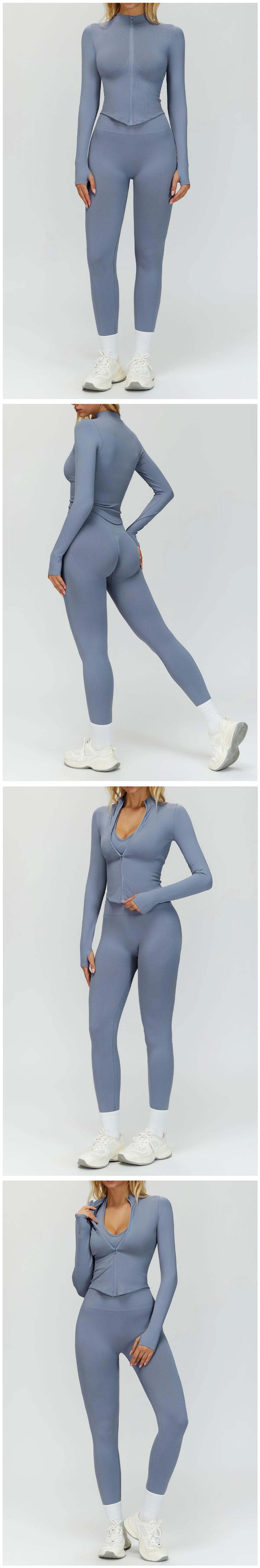 2PCS Seamless Women Tracksuit Yoga Set Workout Outfit Sportswear Gym Clothing Fitness Long Sleeve High Waist Legging Sports Suit