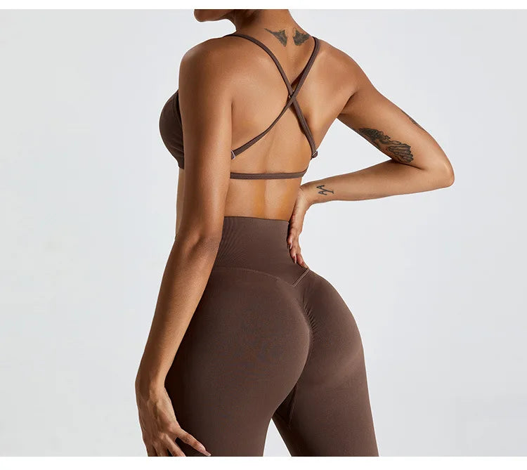Seamless Soft Cross Back Women Sports Underwear Fitness Bra Tights Yoga Vest High Strength Shockproof Gym Sports Top Push Up Bra