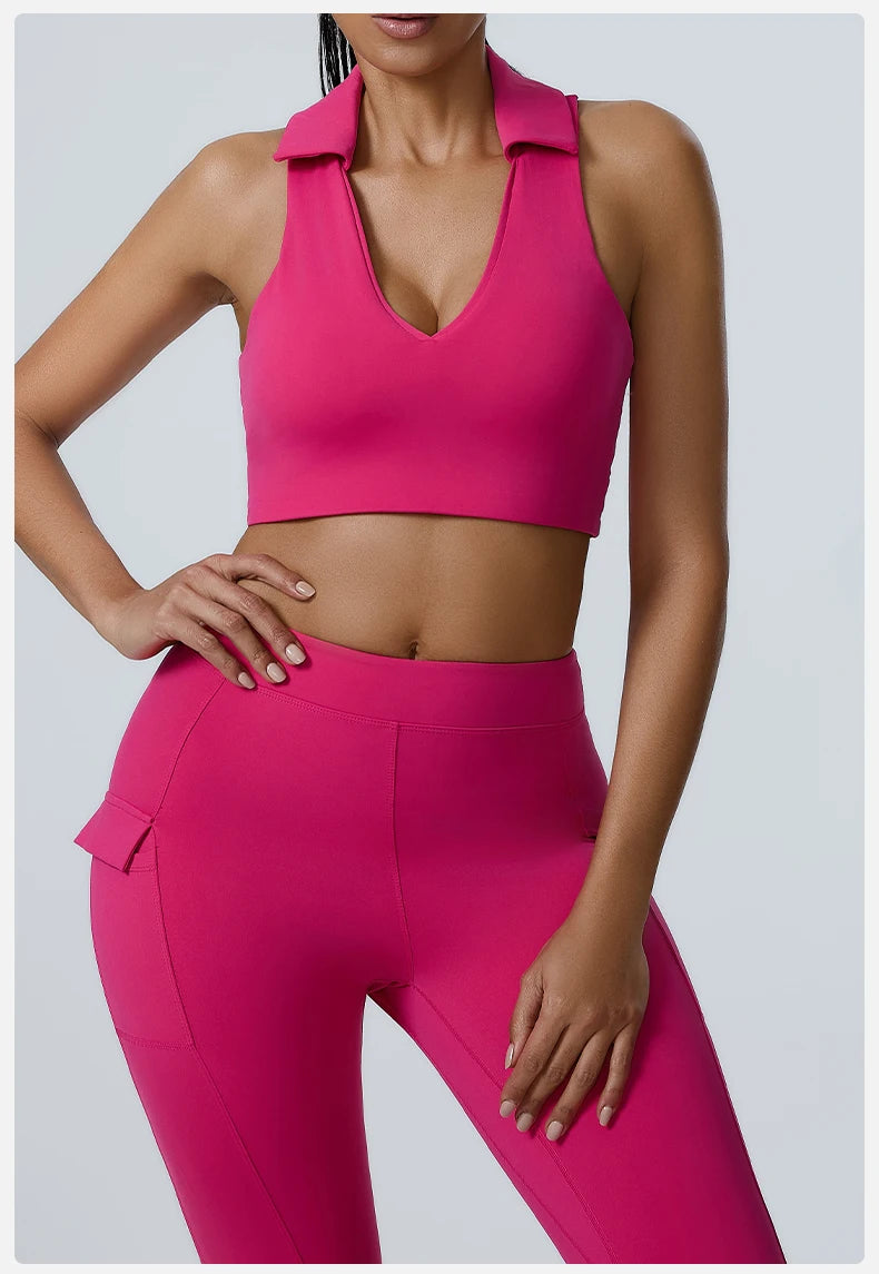 Women Sports Underwear Collar Yoga Top Vest High Shockproof Quick-drying Yoga Bra Gym Workout Bra Running Sexy Fitness Bra