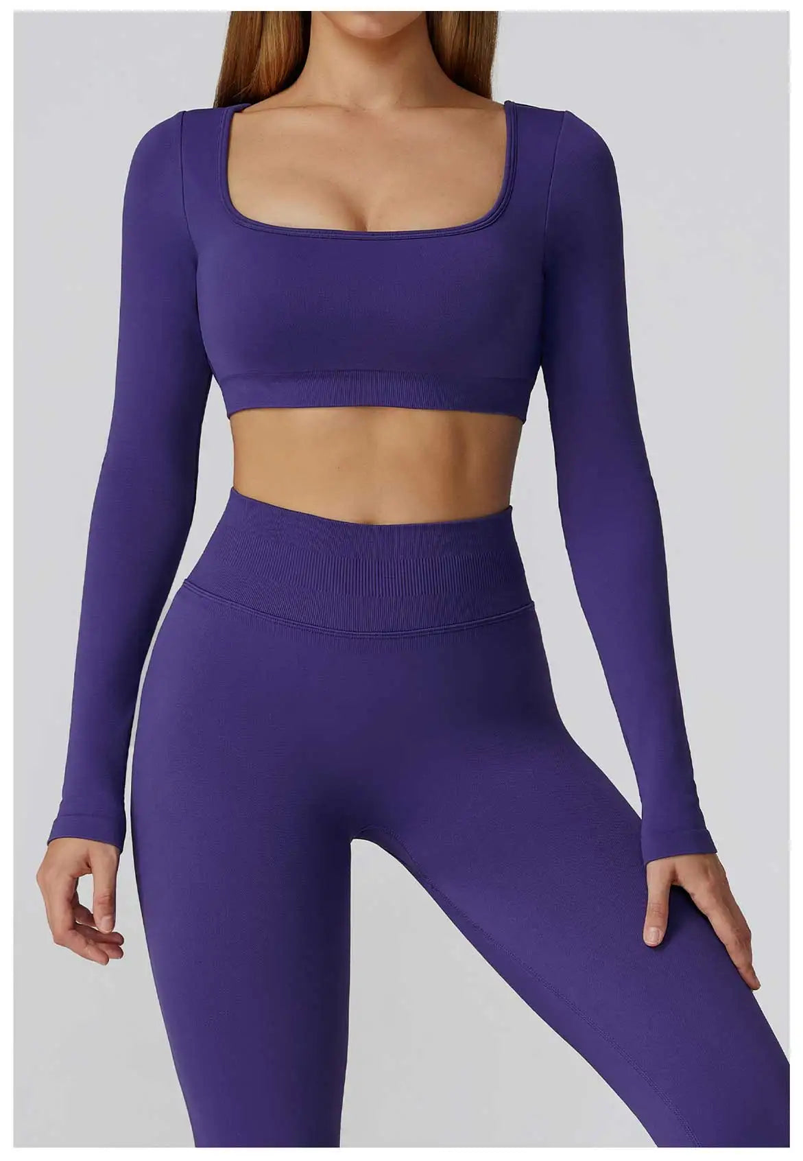 Seamless Casual Quick Dry Sportswear Women Square Neck Gym Top Women Fitness Sports Crop Top Female Long Sleeve Yoga Clothing
