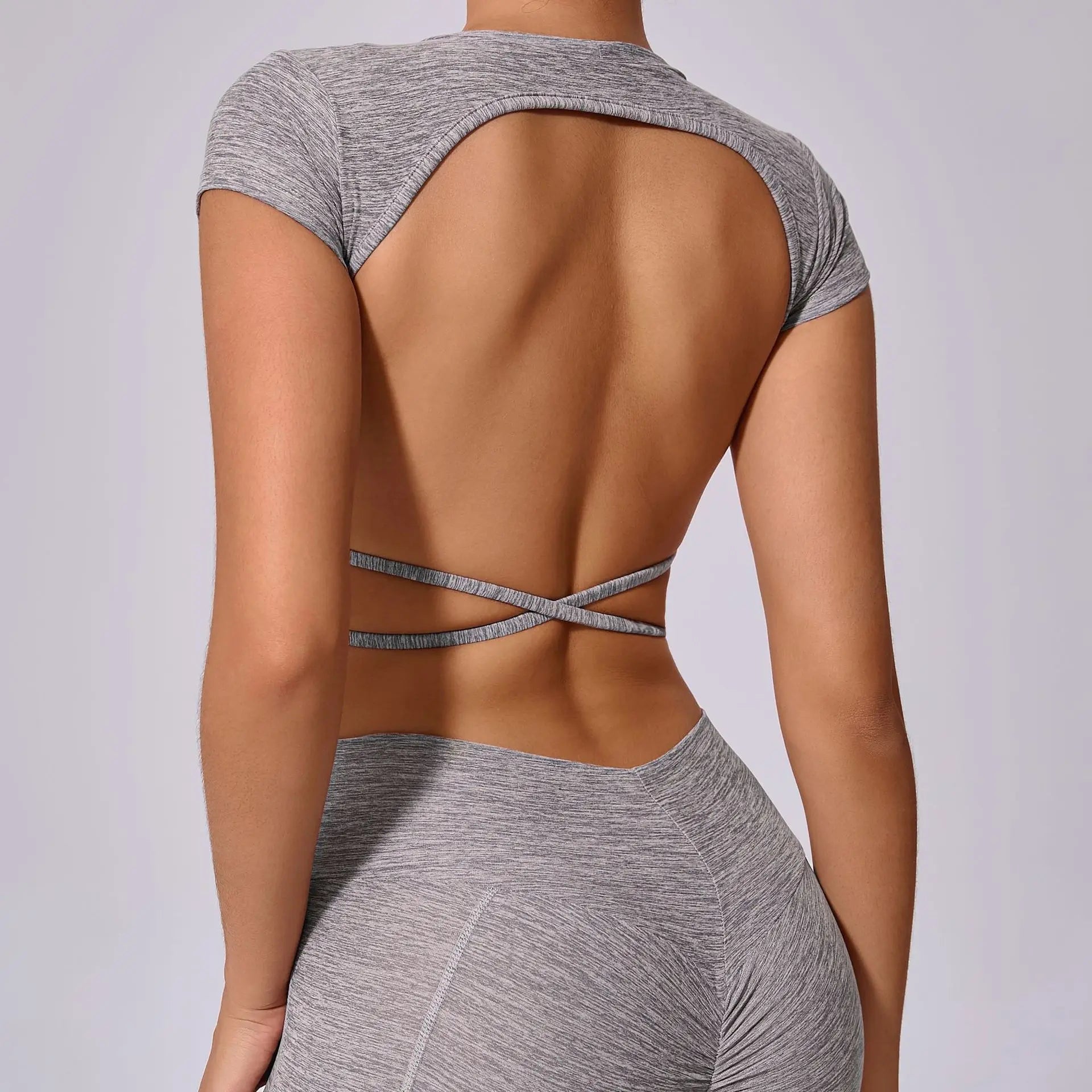 Hollow Beauty Back Crop Top Short Sleeve Workout Yoga Shirt Women Fitness Workout Tops Gym Clothes Sportswear Running T-shirts