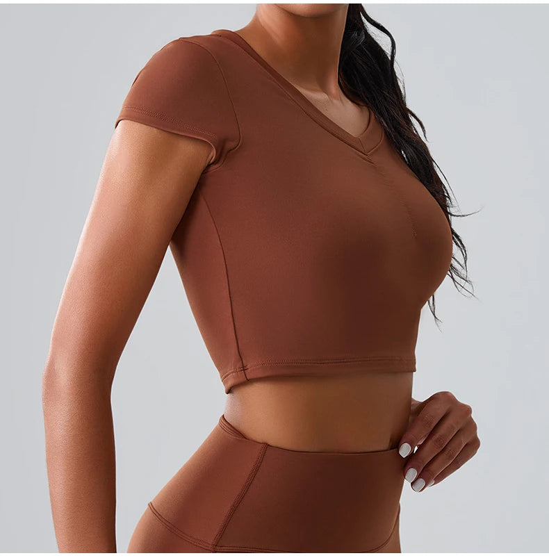 Women Yoga Top Sexy Sport T Shirts Fitness Clothes Workout Short Sleeve Yoga Shirt Gym Top Running Active Wear Push Up Sport Top