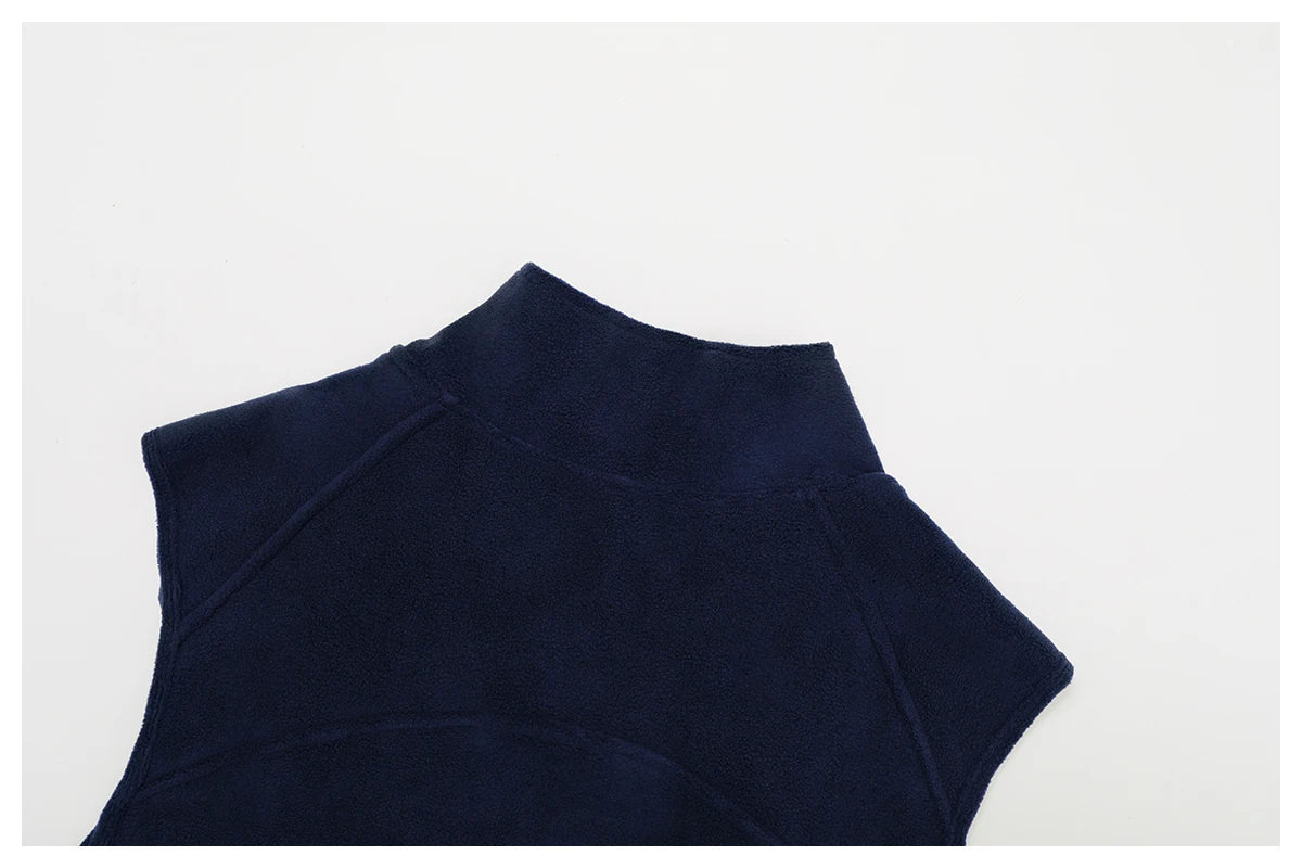 Winter Warm High Neck Velvet Vest Women's Sleeveless Top with Zipper Waist Outdoor Running Top