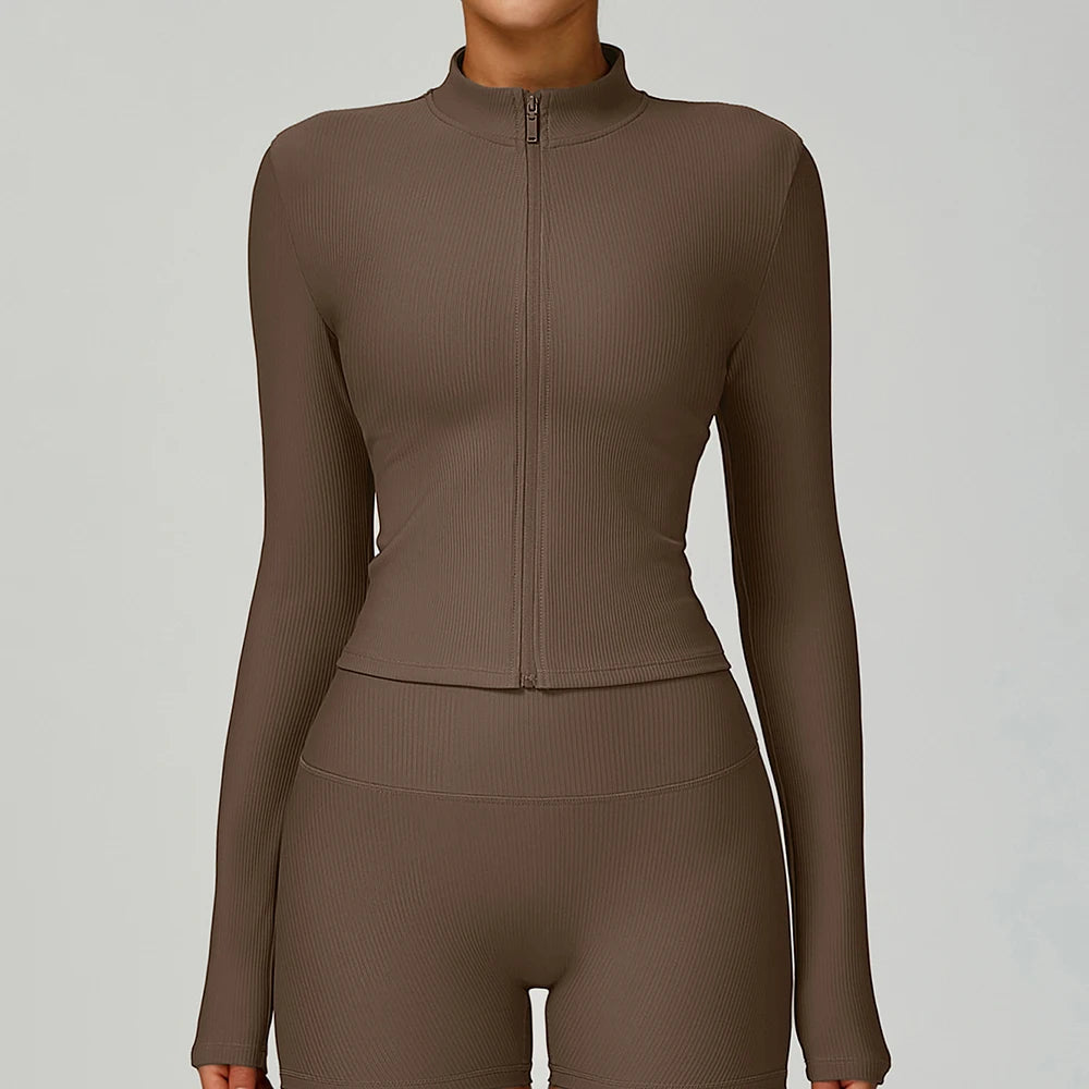 Yoga Jacket Women's Coat Standing Collar Yoga Long Sleeved Sports Jacket Running Training Fitness Top Gym Workout Running Tops