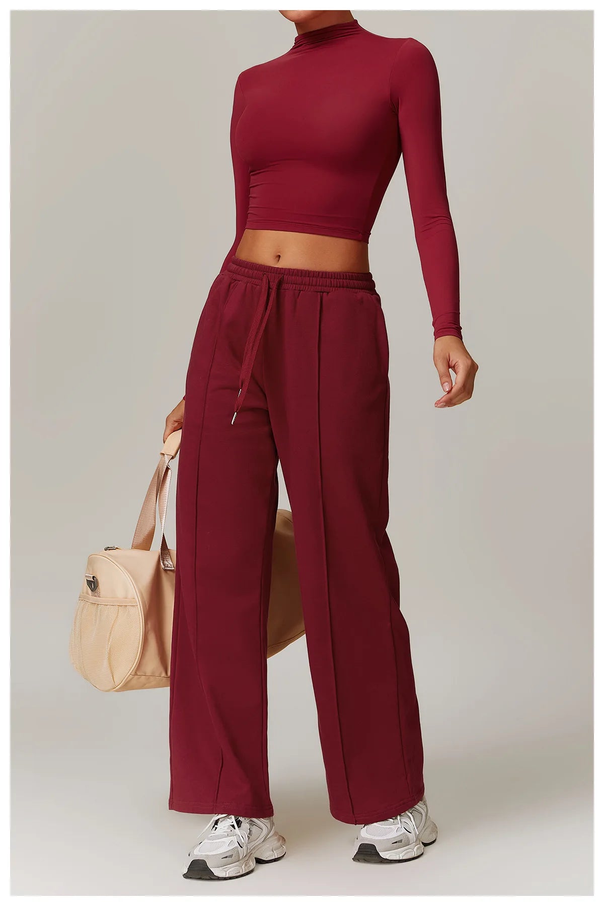 Women Crop Tops High Neck Yoga T-shirts Solid Sports Top Long Sleeve Running Shirts Exposed Navel Quick Dry Fitness Gym Sport