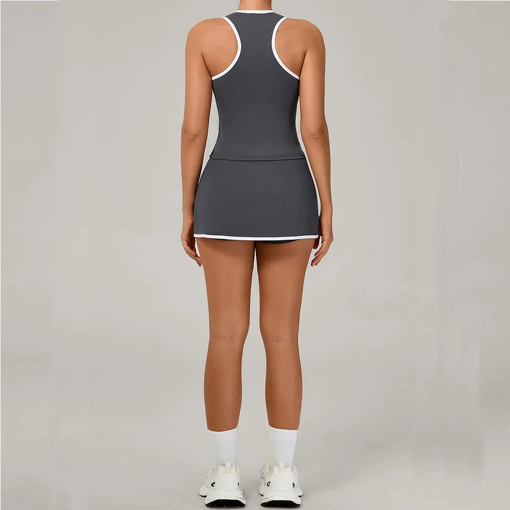 Yoga Set 2PCS Women Tracksuit Sexy Sport Bra High Waist Yoga Short Skirt Gym Clothes Fitness Sleeveless Workout Suit Sporstwear