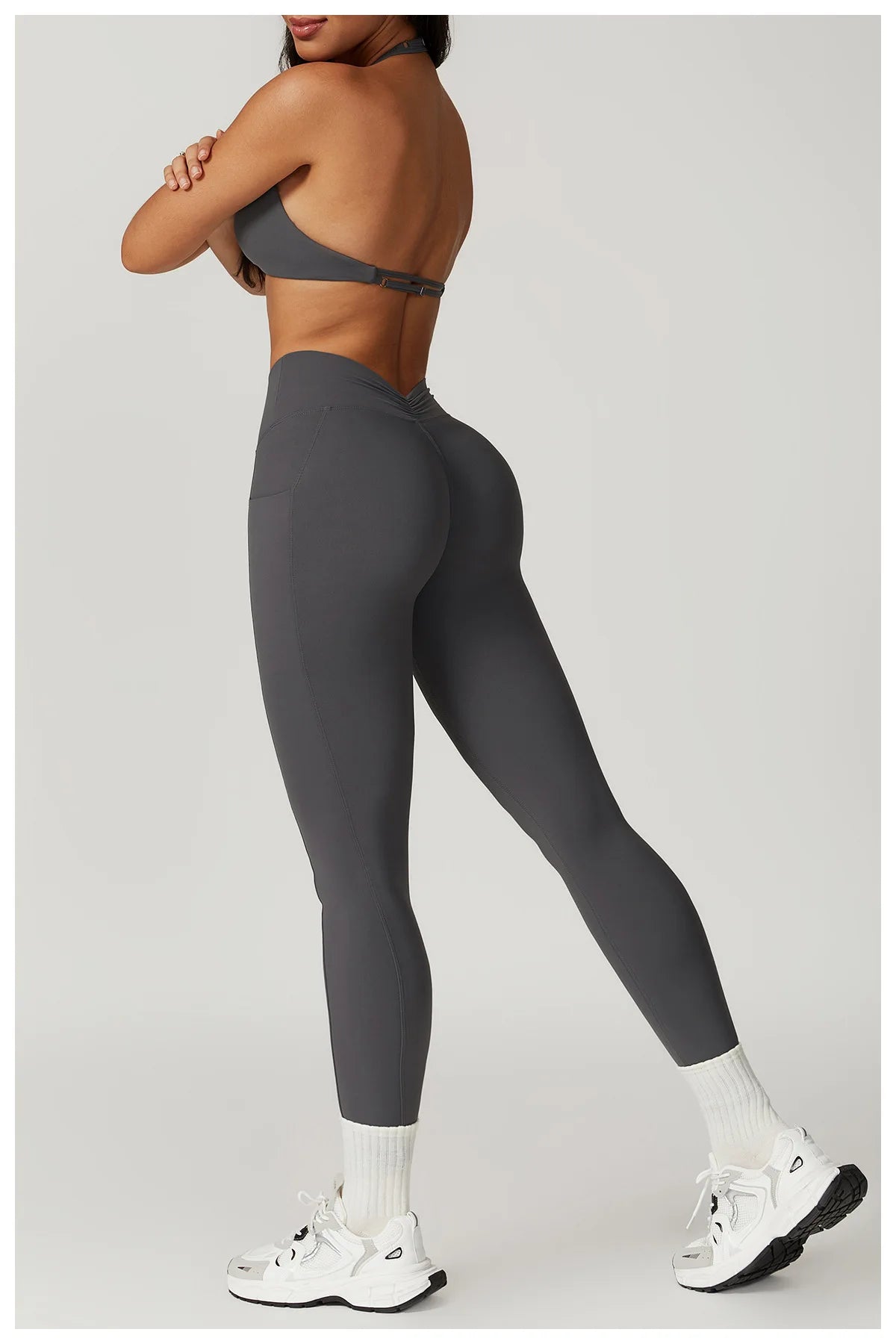V-shaped Back Leggings Fitness Women Sport Leggings High Waist Elastic Solid Yoga Pants Gym Jogging Push Up Slim Pants Female