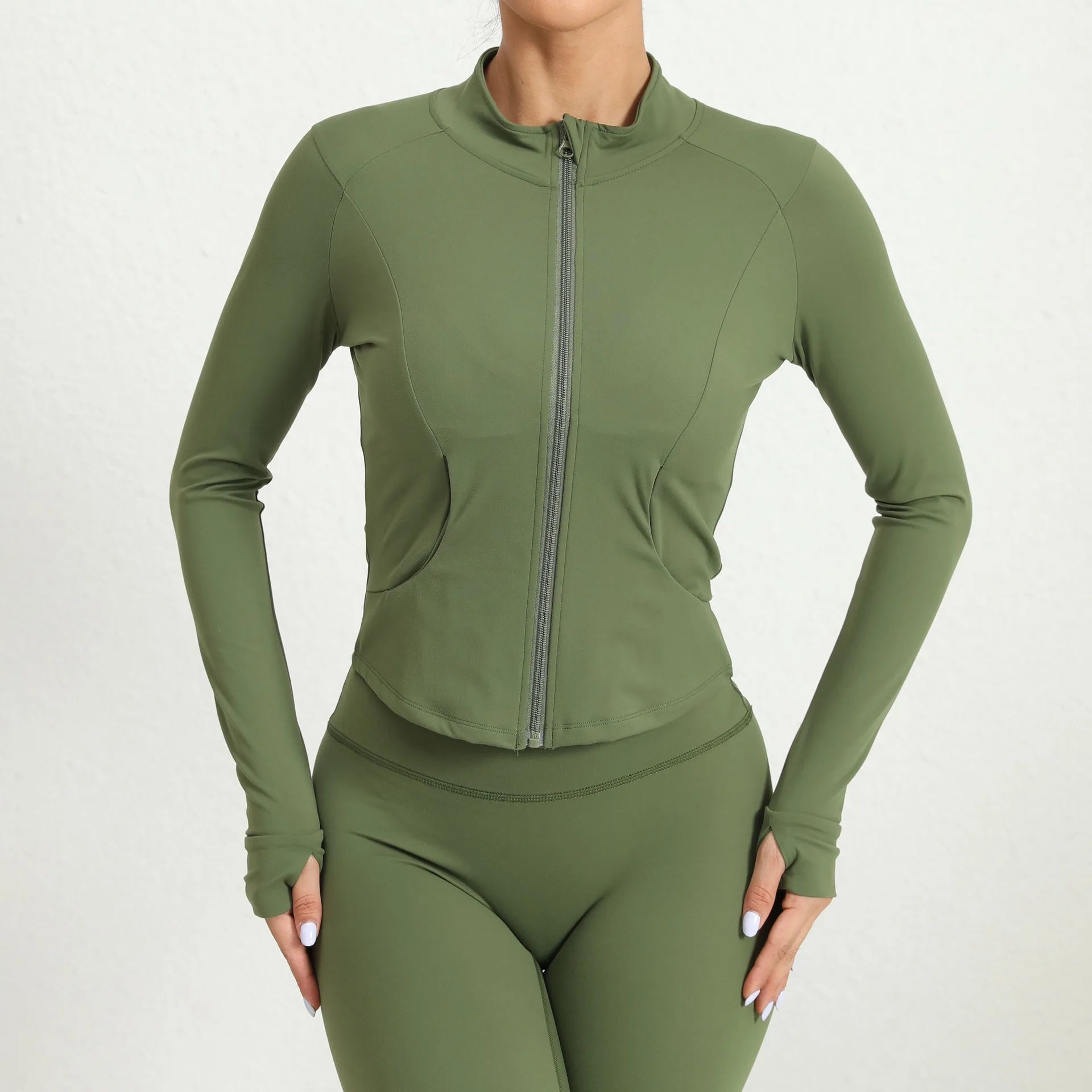 Women Jacket Slim Fit Long Sleeved Zipper Fitness Coat Yoga Crop Tops With Thumb Holes Gym Jacket Workout Tracksuit Sweatshirts