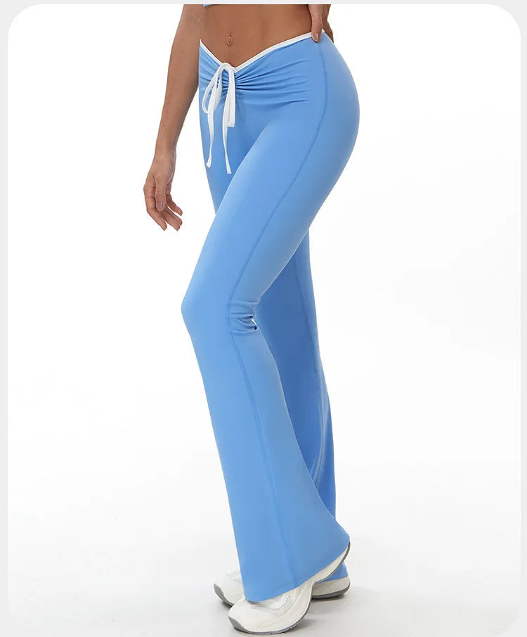 Bell-bottoms Women Yoga Leggings Drawstring Fitness Wide Leg Pants Gym Running Cycling Pants Sports High Waist Workout Leggings