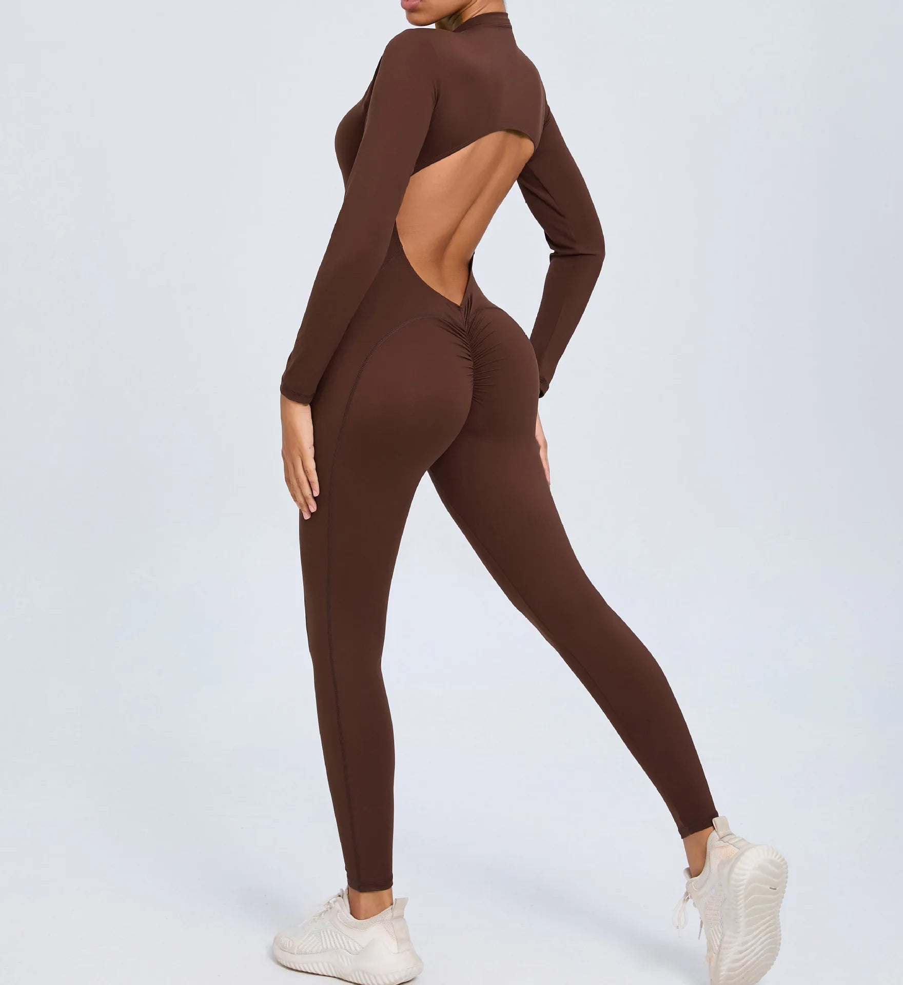 Backless Rompers Yoga Long Sleeved Women's Sportswear Gym Zipper Jumpsuits Workout Bodysuit Fitness One-piece Skin-tight Garment