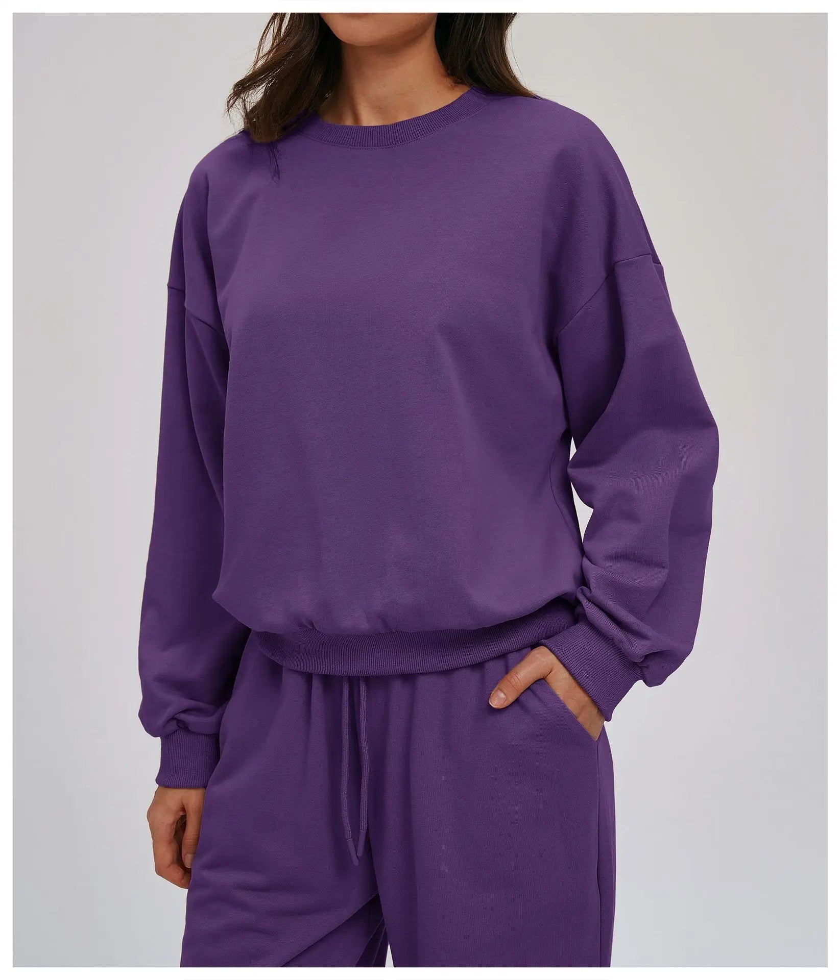 Knitted Round Neck Sports Hoodie for Women Long Sleeves for Outerwear Casual Loose Hoodie Running Top Fitness Sportswear