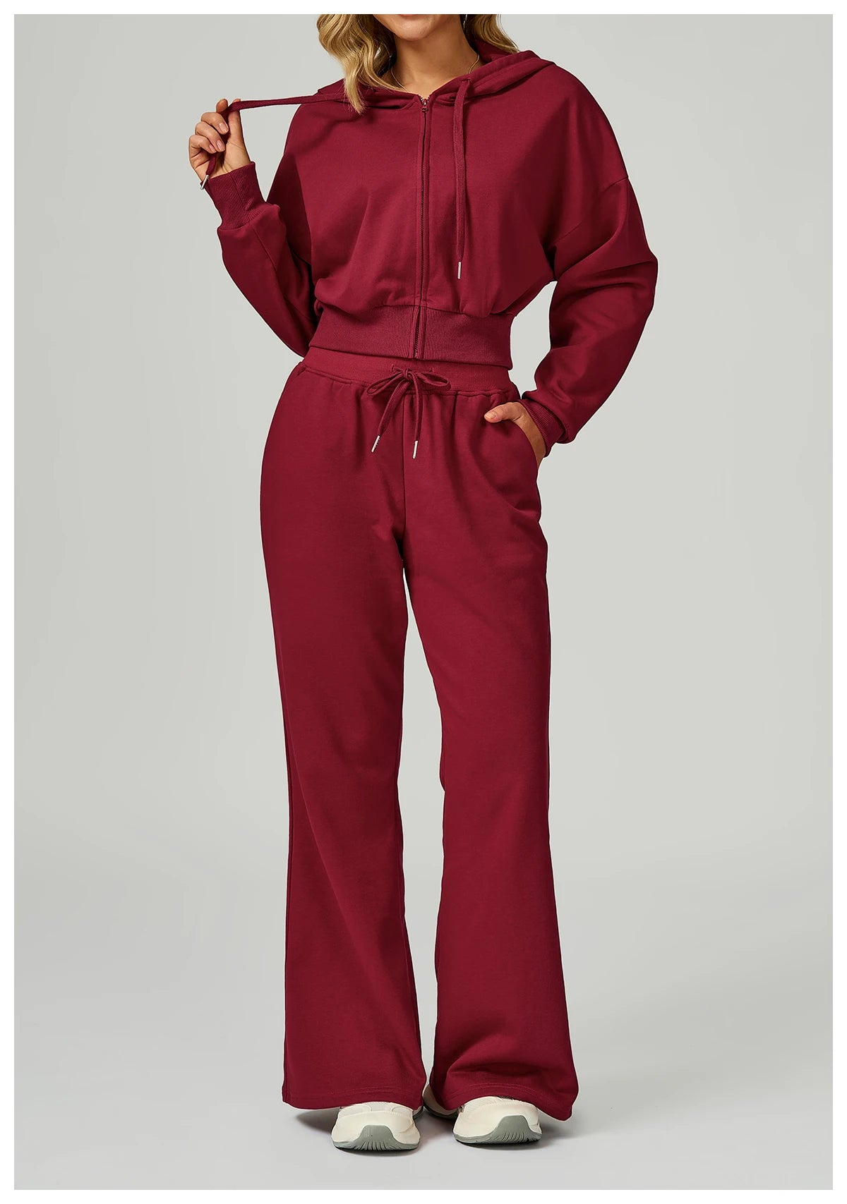 New Winter Zipper Sports Suit 2 Pieces Hooded Casual Loose Sweatshirt Long Sleeved Outdoor Running Suit Sportswear for Women