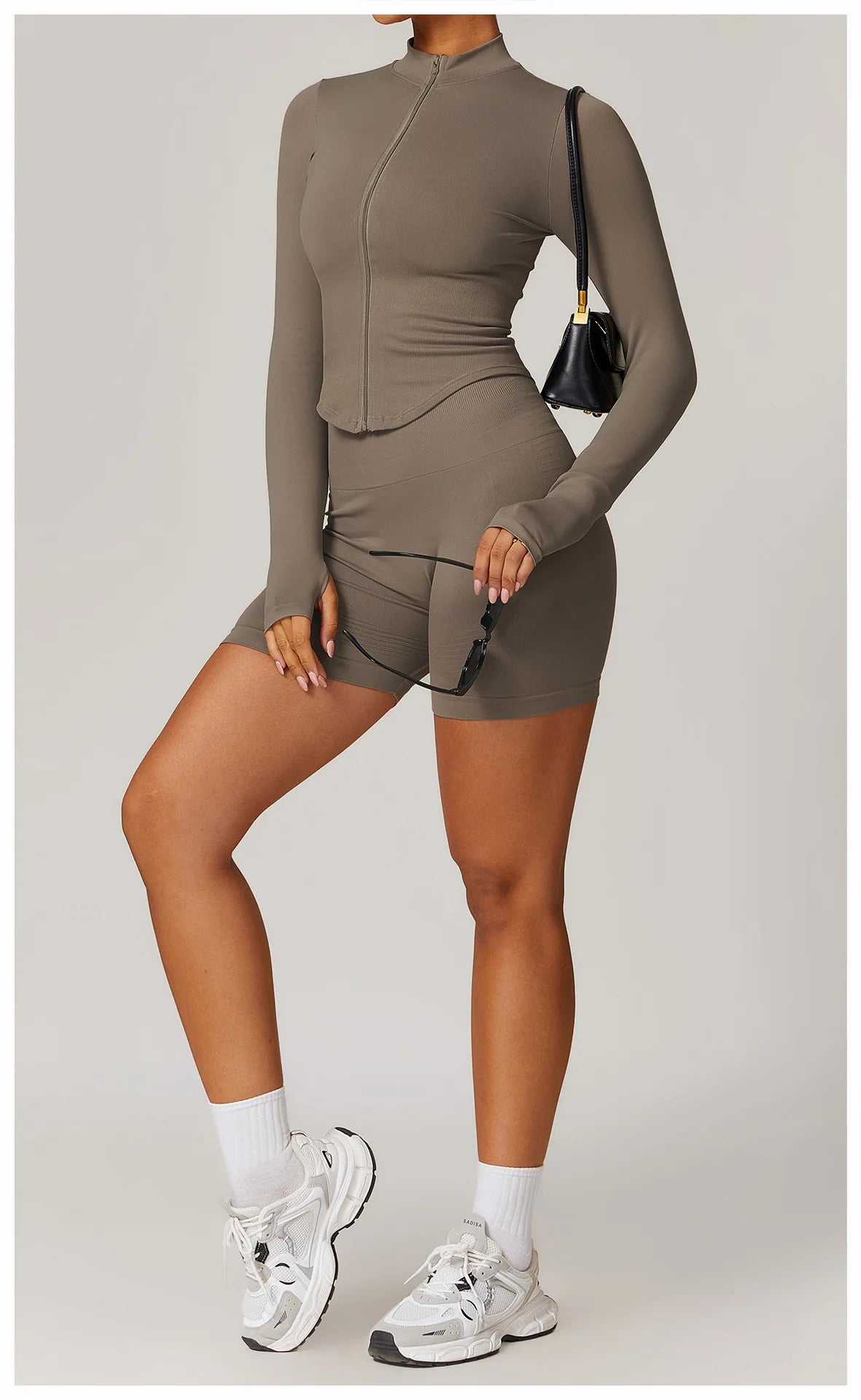 Ribbed Yoga Tops Women's Yoga Long Sleeved Standing Collar Sports Jacket Running Training Fitness Top Gym Workout Running Shirt