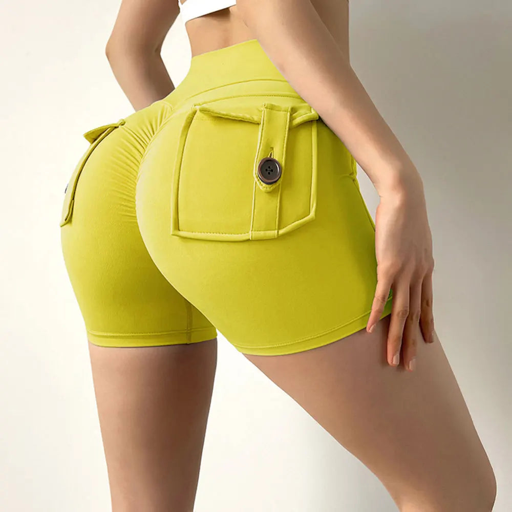 Summer Sports Shorts Pockets Women Gym Leggings Women Scrunch Butt Workout Shorts Cycling Shorts Push Up Yoga Pants Butt Shorts