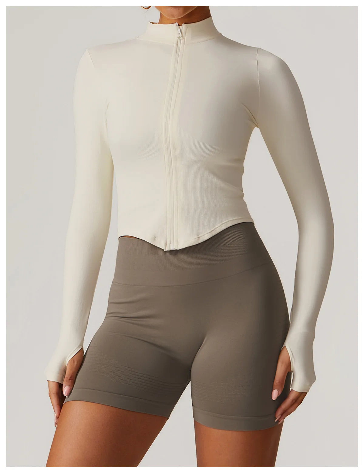 Ribbed Yoga Tops Women's Standing Collar Yoga Long Sleeved Sports Jacket Running Training Fitness Top Gym Workout Running Shirt
