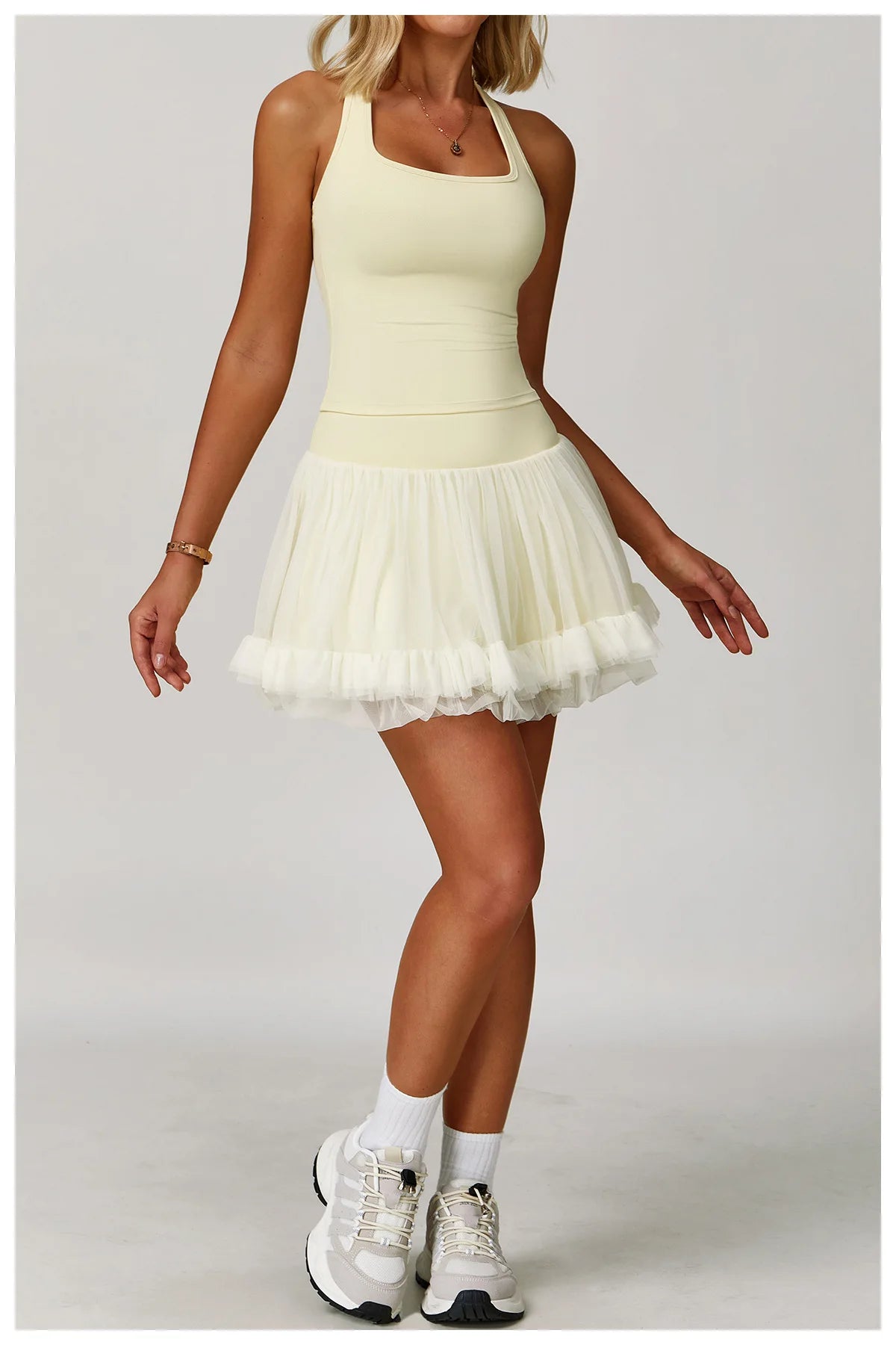 Summer Women's Yoga Short Skirt Anti Glare Short Skirt High Waist Tennis Skirt Casual A-line Half Skirt Mesh Sports Short Skirt