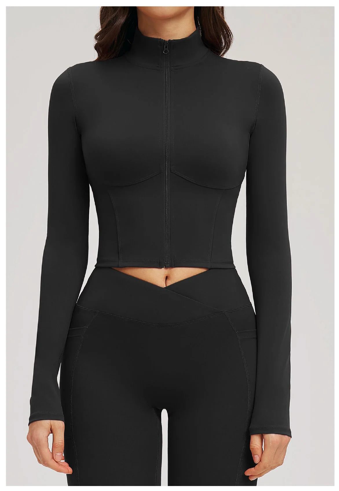 Yoga Long Sleeve Zipper Jacket Women Crop Tops T-shirts Solid Sports Top Running Shirts Sexy Quick Dry Fitness Gym Sport Wear