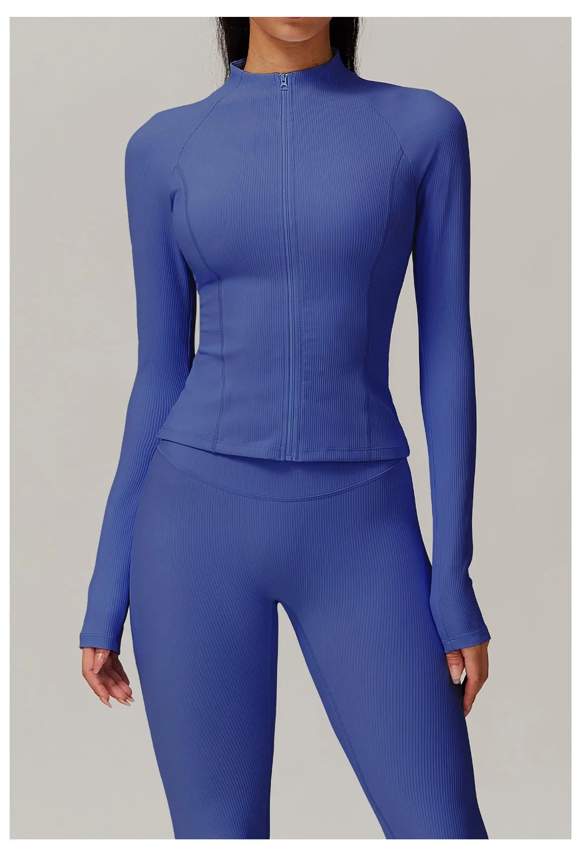 Ribbed Sports Long Sleeved Women Slim Yoga Clothes Quick Dry Zipper Cardigan Stand Up Collar Jacket Running Fitness Jacket Top