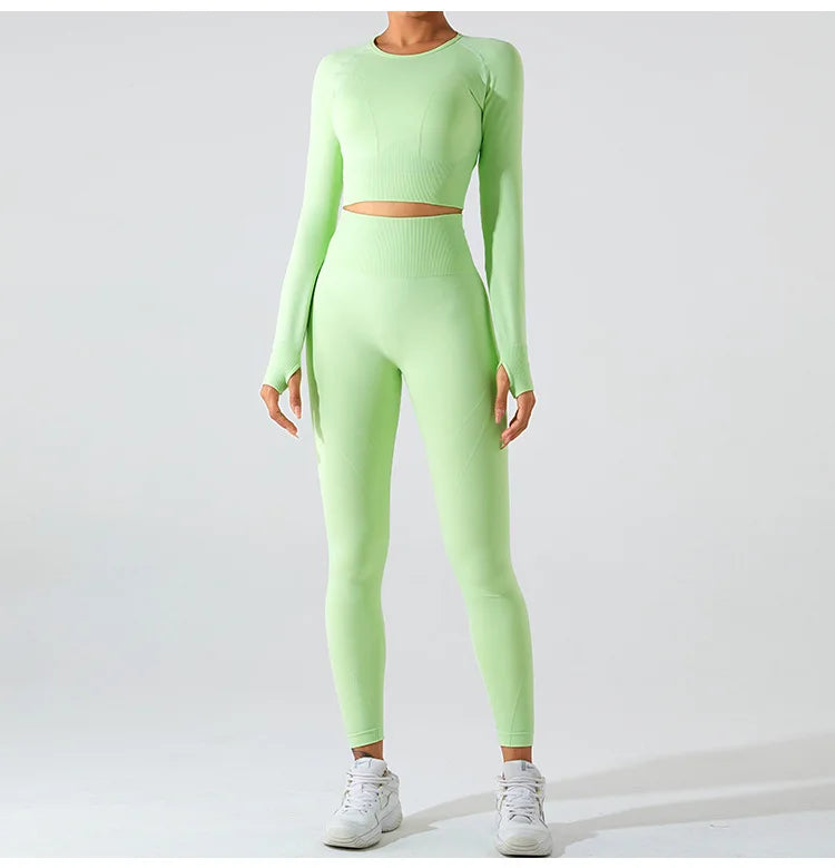 Women's Seamless Long Sleeve Top Yoga Shirts Running T-Shirt Workout Running Fitness Gym Sports Top Training Crop Top Solidcolor