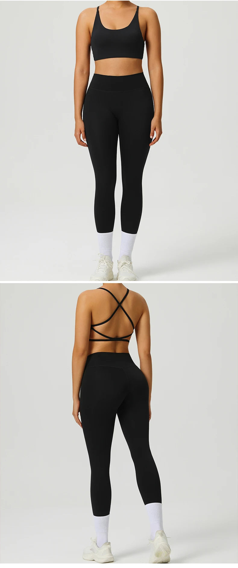 Yoga Clothes Set 2 Piece Gym Set Sportswear Women Cross Back Bra Top High Waist Leggings Fitness Suit Running Workout Tracksuit