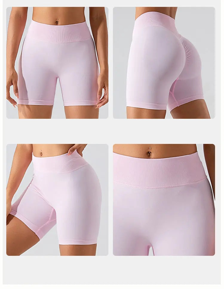Women High Waist Yoga Shorts Summer Gym Fitness Sports Seamless Leggings Biker Shorts Workout Training Running Shorts Sportswear