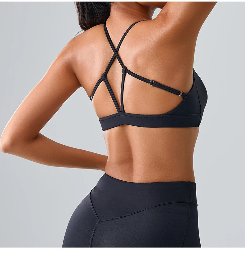 Women Impact Sports Bra Halter Top High Support Push Up Clothes Running Tops Open Back Gym Wear Fitness Yoga Workout Underwear
