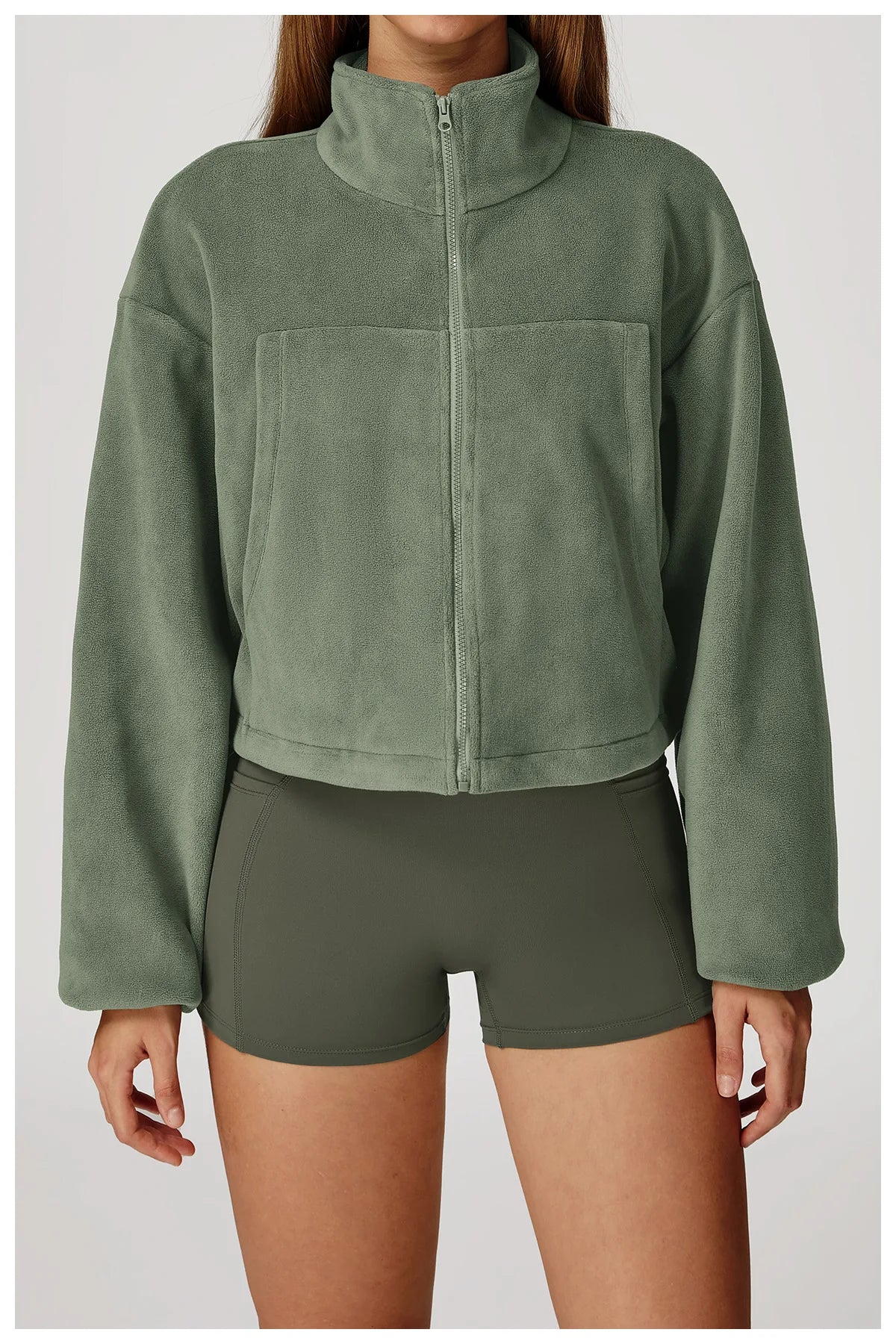Winter Yoga Jacket Women Long Sleeved Stand Up Collar Windproof Warm Fleece Drawstring Jacket Running With Fleece Sports Jacket