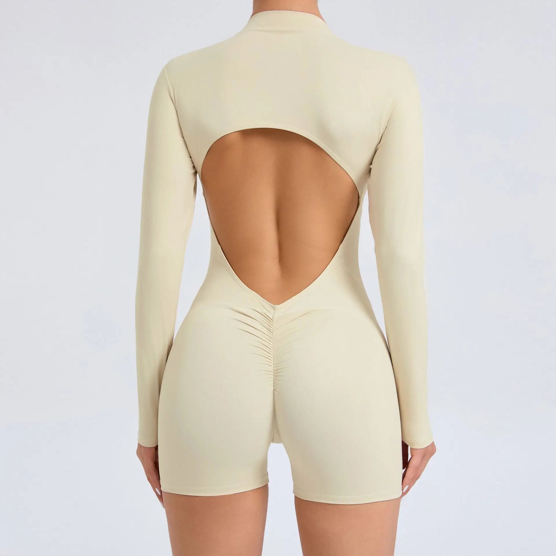 Sexy Back V Jumpsuit Women Tracksuit Yoga Set Sports Zipper Rompers Gym Long Sleeve Fitness Suit Gym Workout Bodysuit