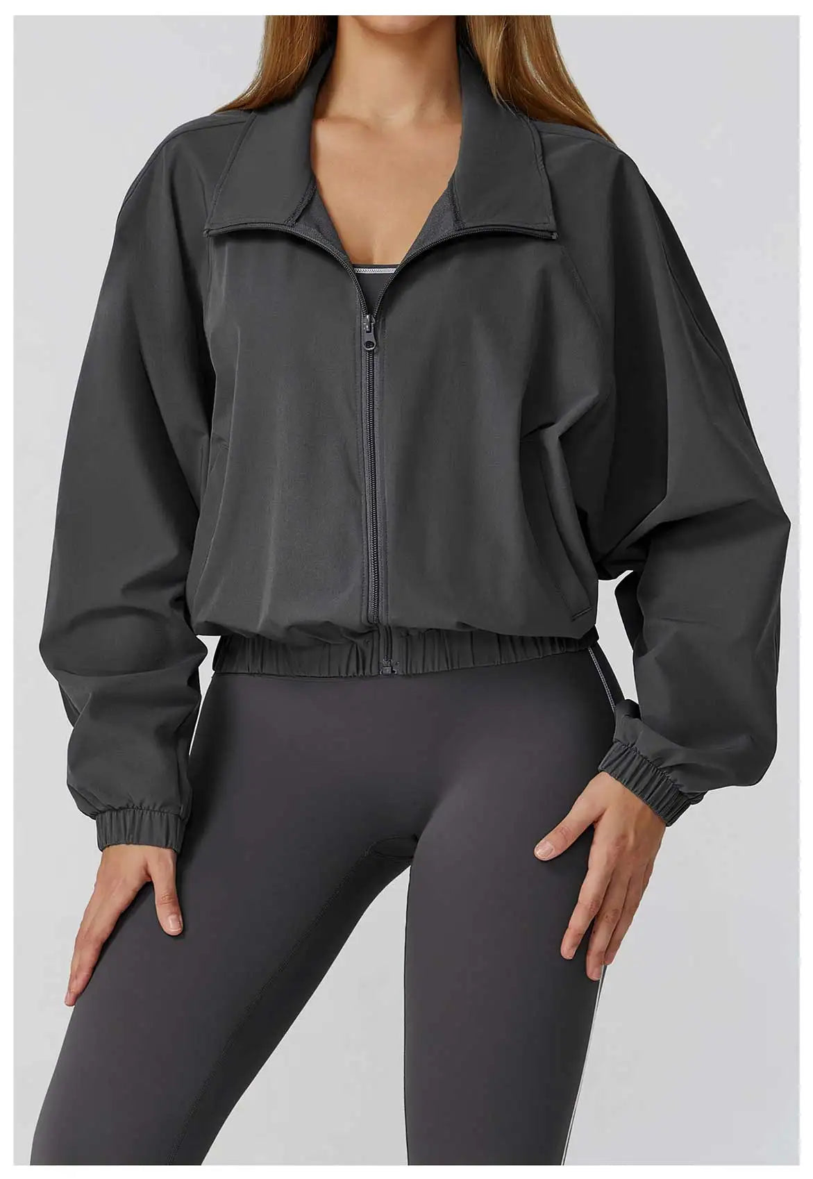 New Quick Drying Stand Up Collar Sports Jacket Women's Zipper Top Windproof Outdoor Running Fitness Long Sleeved Yoga Jacket