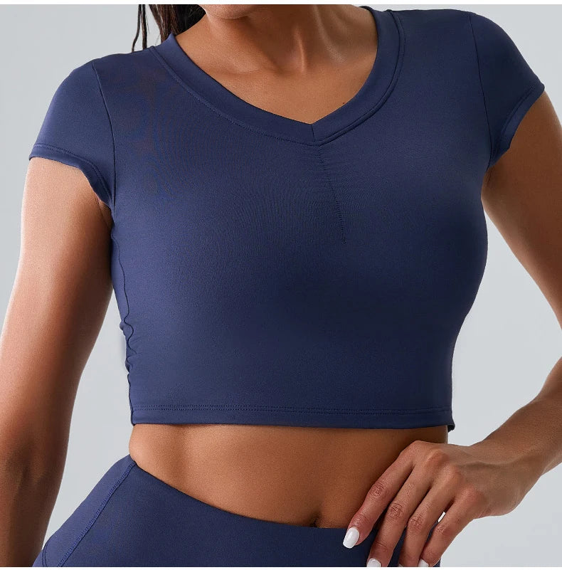Women Yoga Top Sexy Sport T Shirts Fitness Clothes Workout Short Sleeve Yoga Shirt Gym Top Running Active Wear Push Up Sport Top