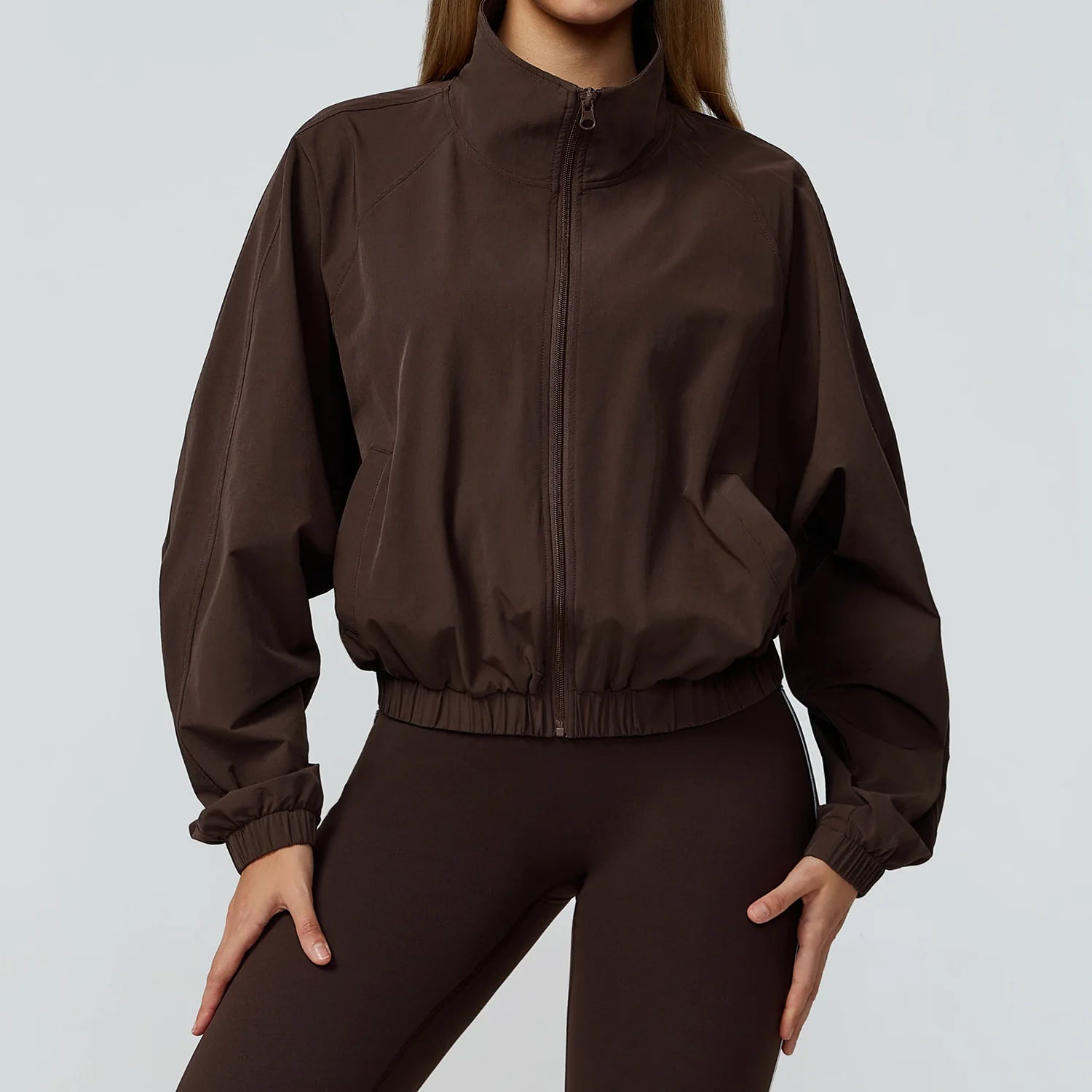 New Quick Drying Stand Up Collar Sports Jacket Women's Zipper Top Windproof Outdoor Running Fitness Long Sleeved Yoga Jacket
