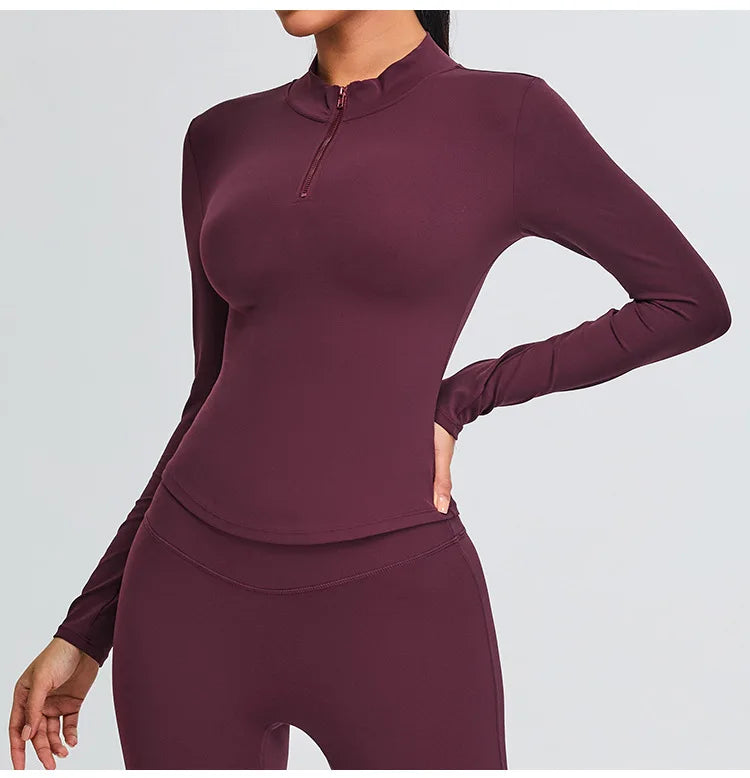 Half Zipper Yoga Long Sleeve Women Shirt Sports Jacket Fitness Gym Top Activewear Running Coats Sports Workout Clothes Woman Top