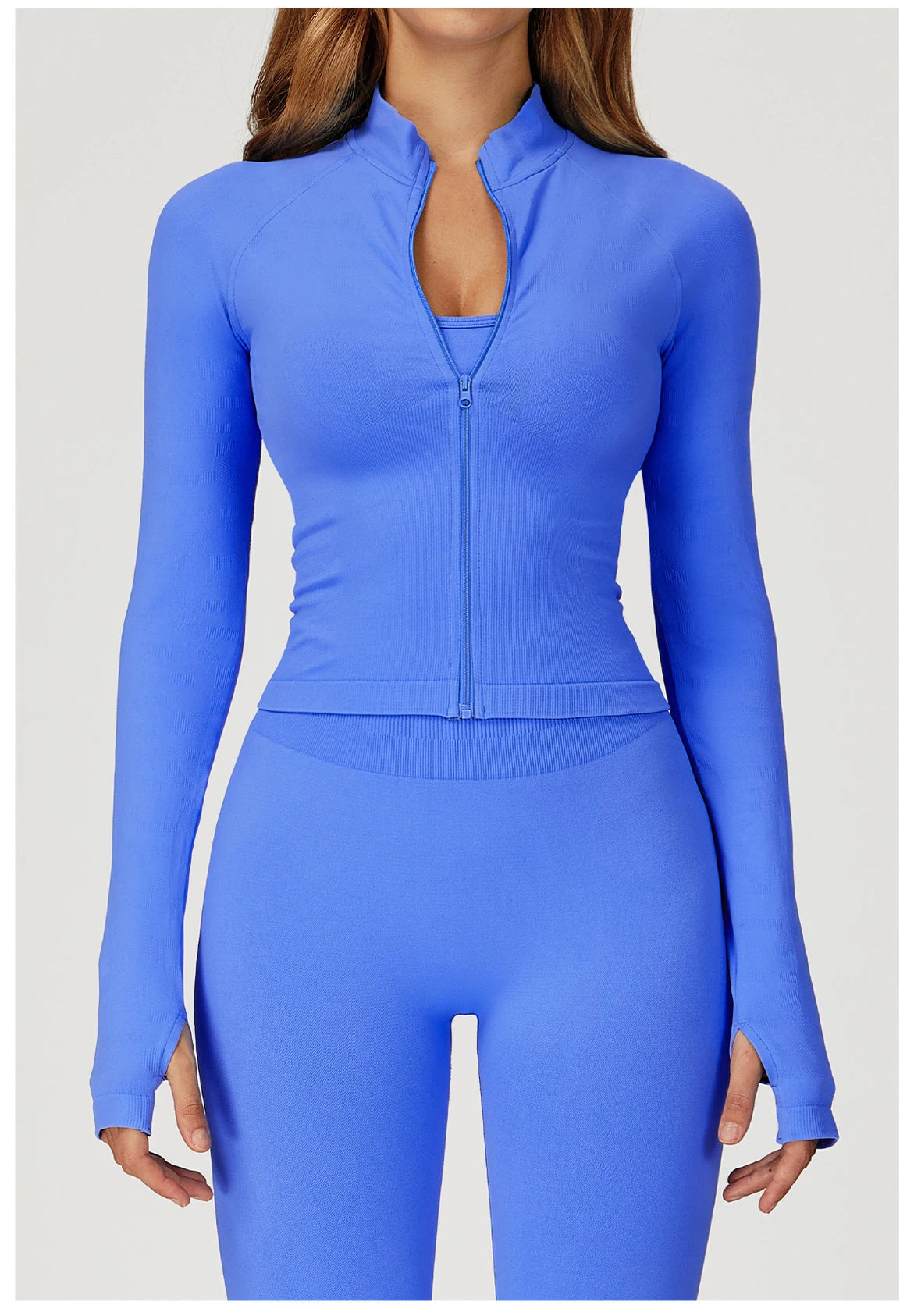 Seamless Zipper Jacket Women Crop Top Yoga T-shirts Solid Sports Top Long Sleeve Running Shirts Quick Dry Fitness Gym Sport Wear