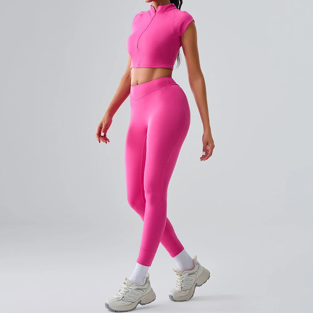 Yoga Suit Women Sports Set 2PCS Quick-Drying Gym Set Women Tracksuit Running Workout Short Sleeves Sports Shirt Yoga Clothing