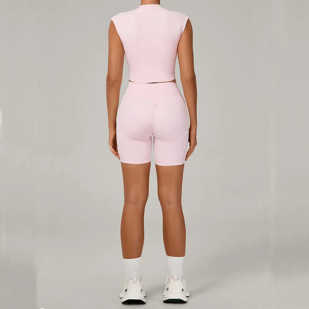 Yoga Sets Workout Sets Women Tracksuit 2 Pieces Gym Suits Yoga Short Sleeves High Waist Shorts Outfits Running Fitness Clothes
