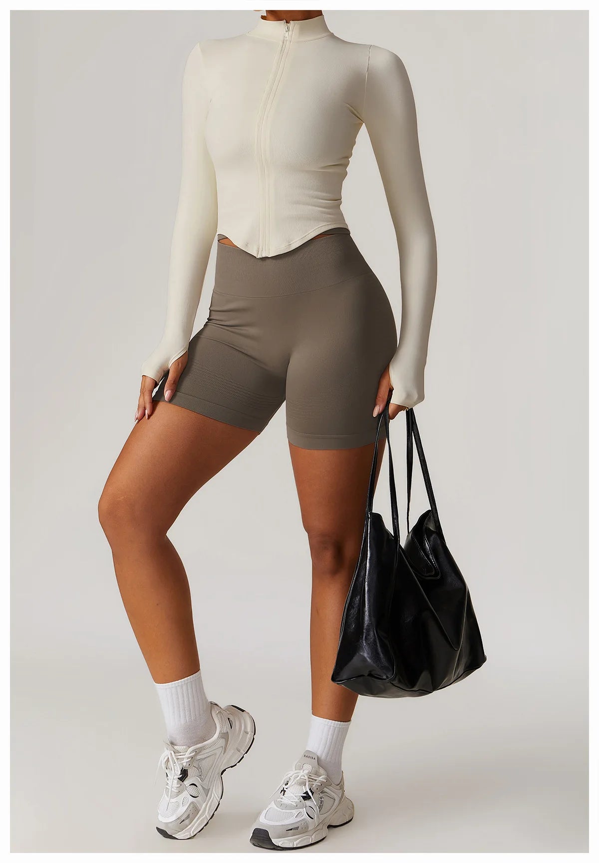Ribbed Yoga Tops Women's Yoga Long Sleeved Standing Collar Sports Jacket Running Training Fitness Top Gym Workout Running Shirt