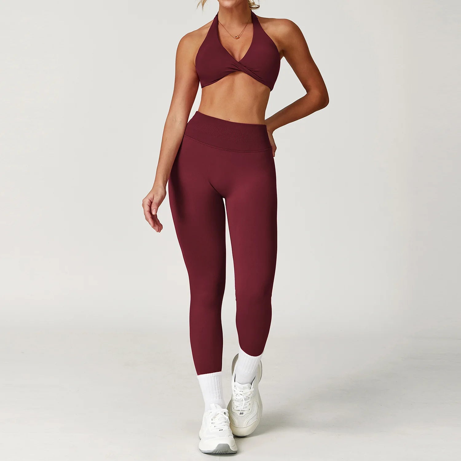 2PCS Yoga Suit Sports Set Women Gym Set Women Tracksuit Running Workout Long Sleeve Sports Shirt Yoga Clothing Seamless Leggings