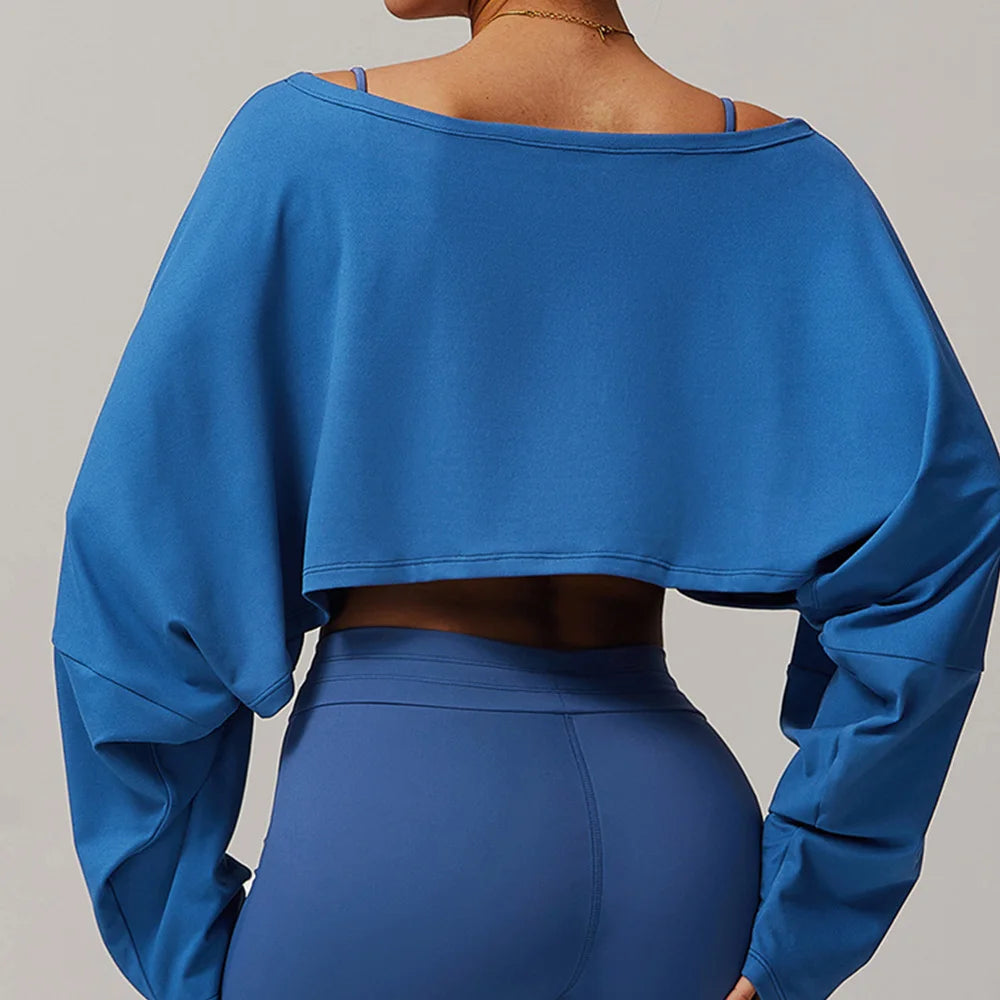Running Fitness Sports Long Sleeved Top Women's One Shoulder Batwing Sleeve Loose Breathable Casual Long Sleeved Sexy Yoga Top