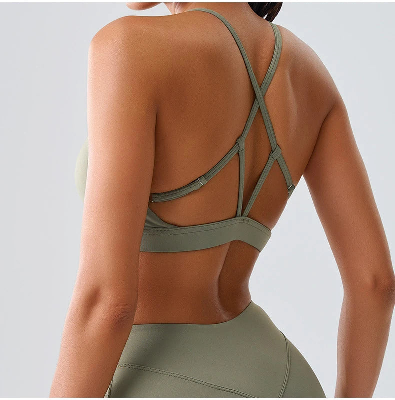 Women Impact Sports Bra Halter Top High Support Push Up Clothes Running Tops Open Back Gym Wear Fitness Yoga Workout Underwear