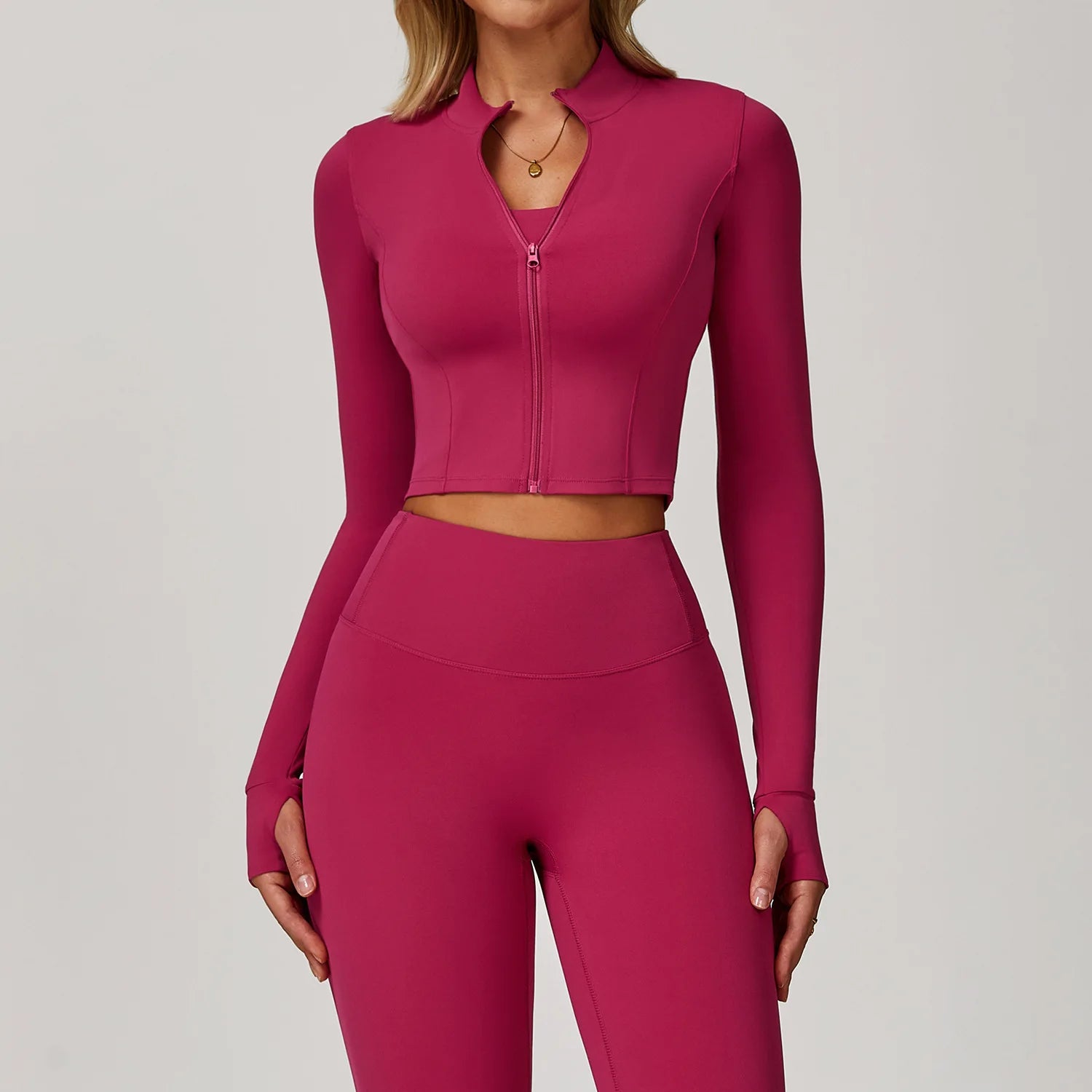 Women Outdoor Sports Long Sleeved Slim Yoga Clothes Quick Dry Zipper Cardigan Stand Up Collar Jacket Running Fitness Jacket Top