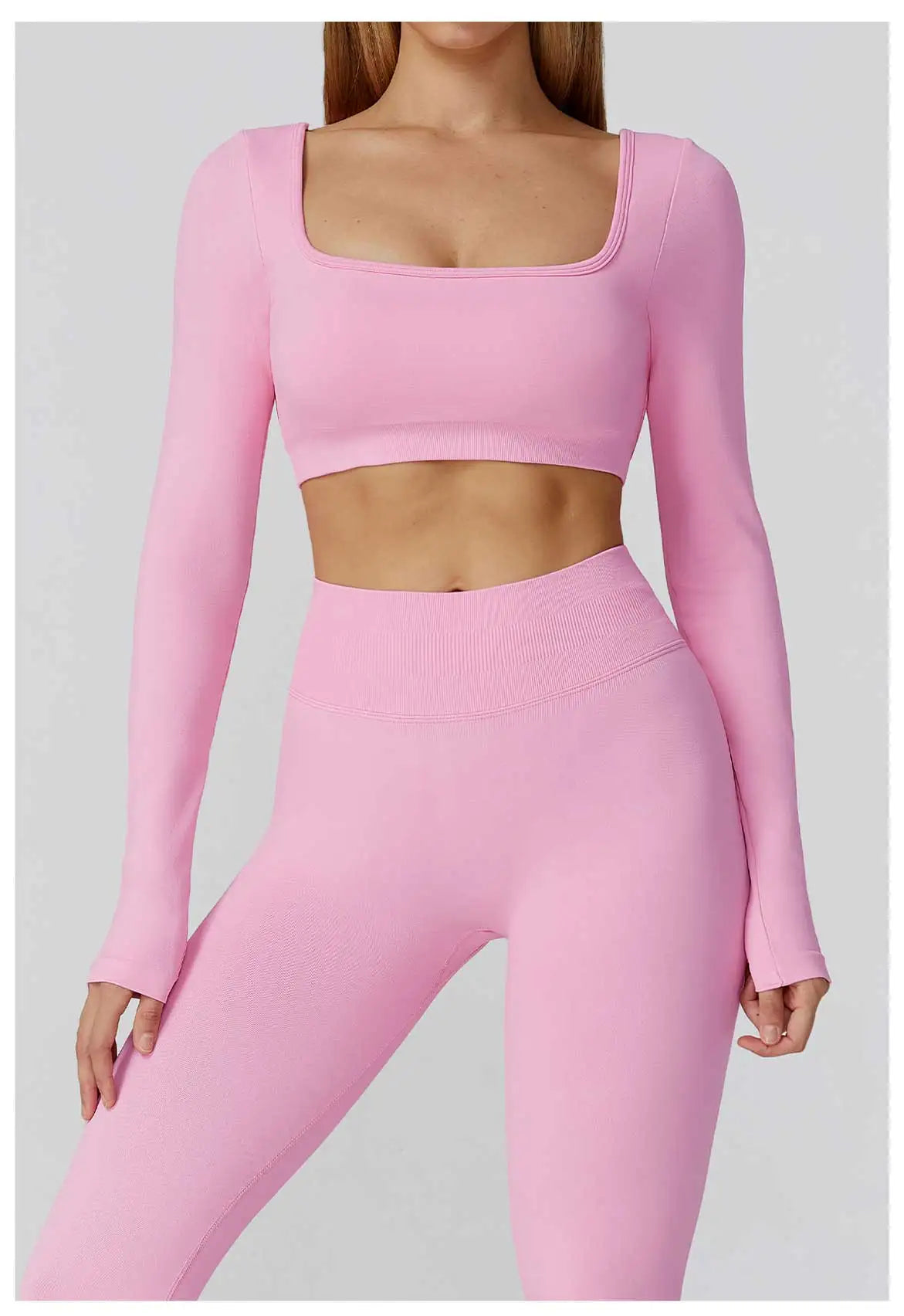 Seamless Casual Quick Dry Sportswear Women Square Neck Gym Top Women Fitness Sports Crop Top Female Long Sleeve Yoga Clothing