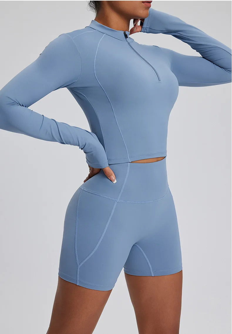2PCS Yoga Suit Gym Set Women Clothes Running Tracksuit Workout Long Sleeve High Waist Bell-bottoms Sports Shirt Yoga Clothing