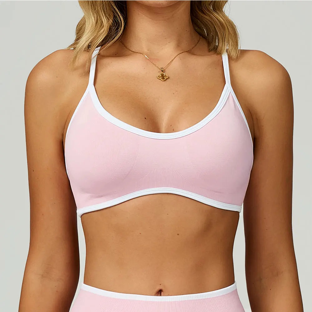 Women Seamless Halter Sports Bra High Support Push-up Open Back activewear Gym Tank Top Fitness Underwear Yoga Workout Brassiere